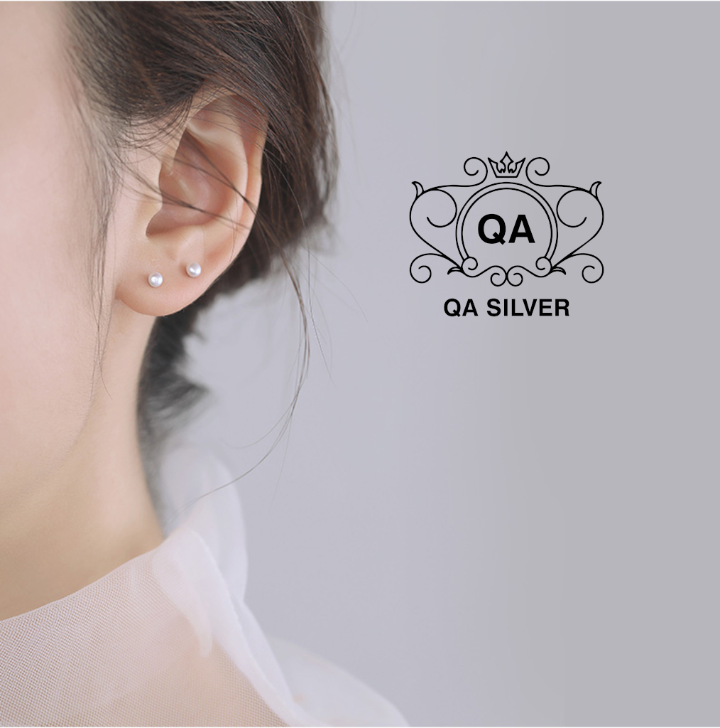 Bông tai bạc 925 ngọc trai nhân tạo khuyên nữ nụ trơn mini tròn tối giản S925 PEARL QA SILVER Earrings EA200801