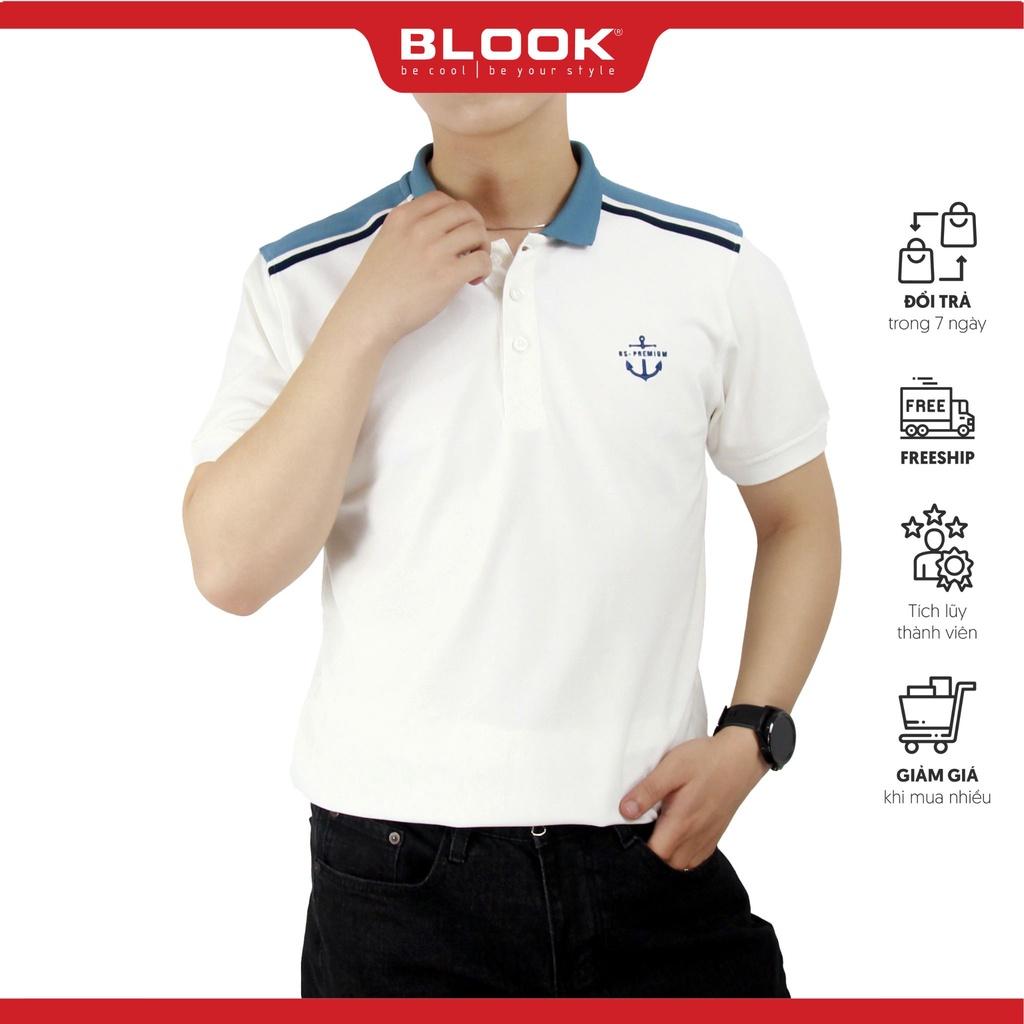 Áo polo nam BLOOK phối họa tiết chất vải cotton, Poly co giãn không nhăn thấm hút nhanh form slimfit 35619
