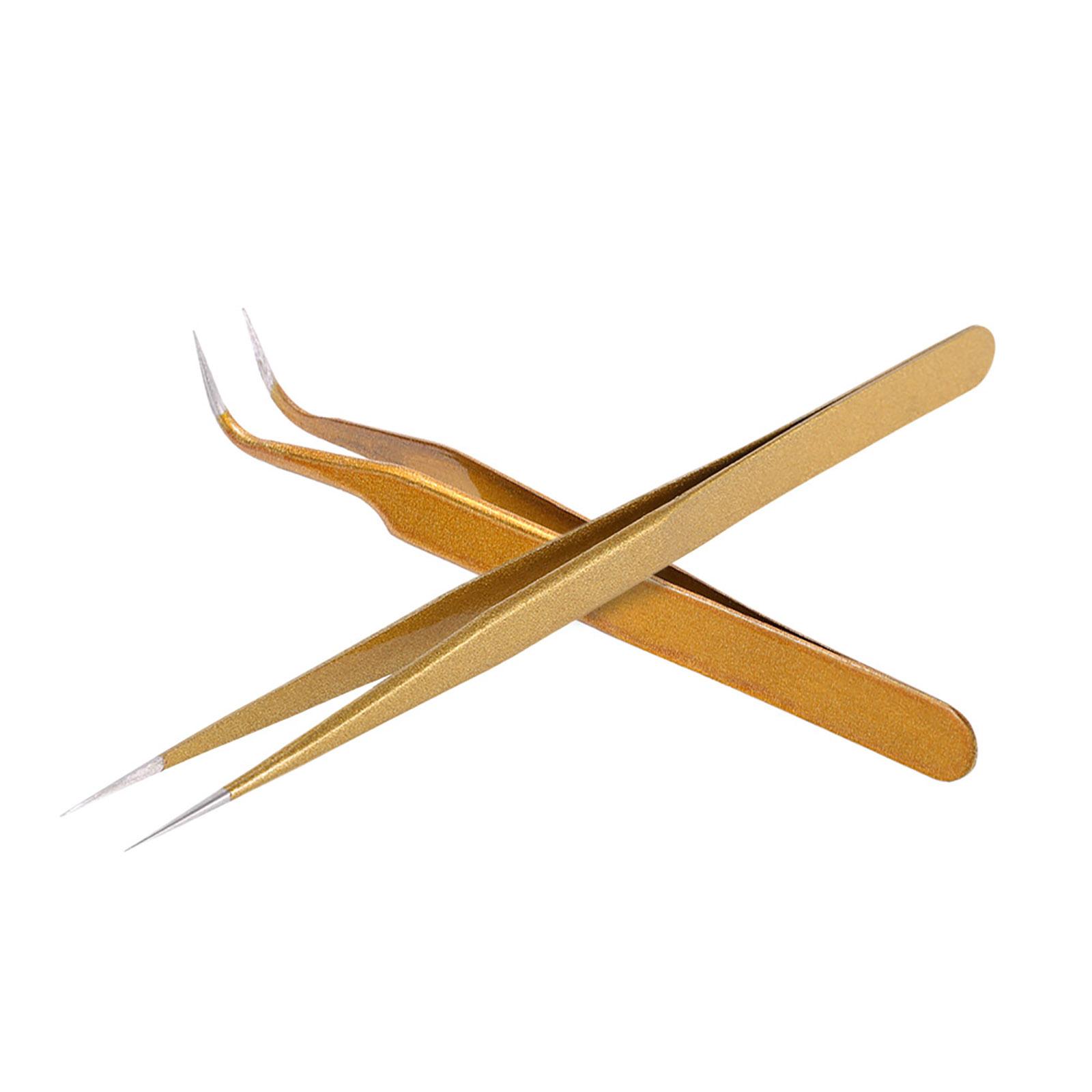 2 nhíp thẳng và cong bằng thép không gỉ để gắn mi giả và làm móng