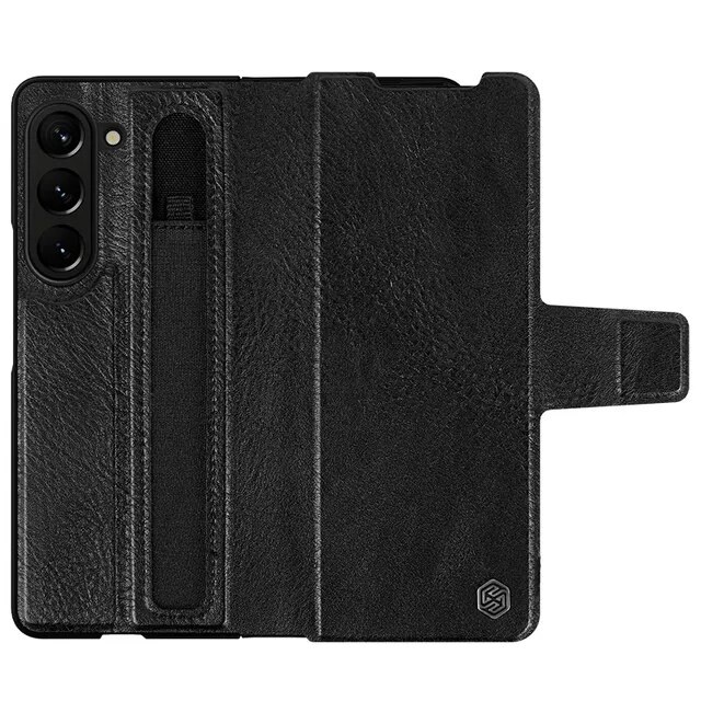 Case bao da chống sốc cho Samsung Galaxy Z Fold 5 trang bị ngăn đựng S-Pen hiệu Nillkin Aoge Leather Cover Case (bảo vệ máy cực tốt, chất liệu da thật cao cấp, thiết kế thời trang cá tính) - hàng nhập khẩu