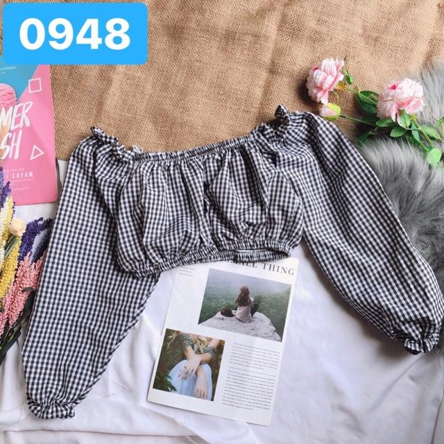 Áo kiểu croptop caro (hình thật riêng áo) chất dày dặn đẹp
