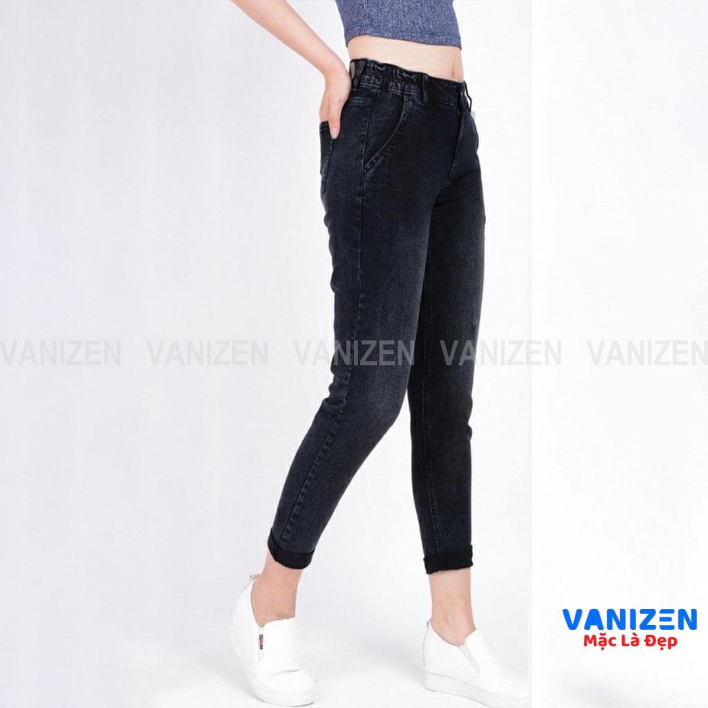 Quần jean nữ ống rộng baggy đẹp lưng cao cạp bán chun xám xước hàng cao cấp mã 450 VANIZEN