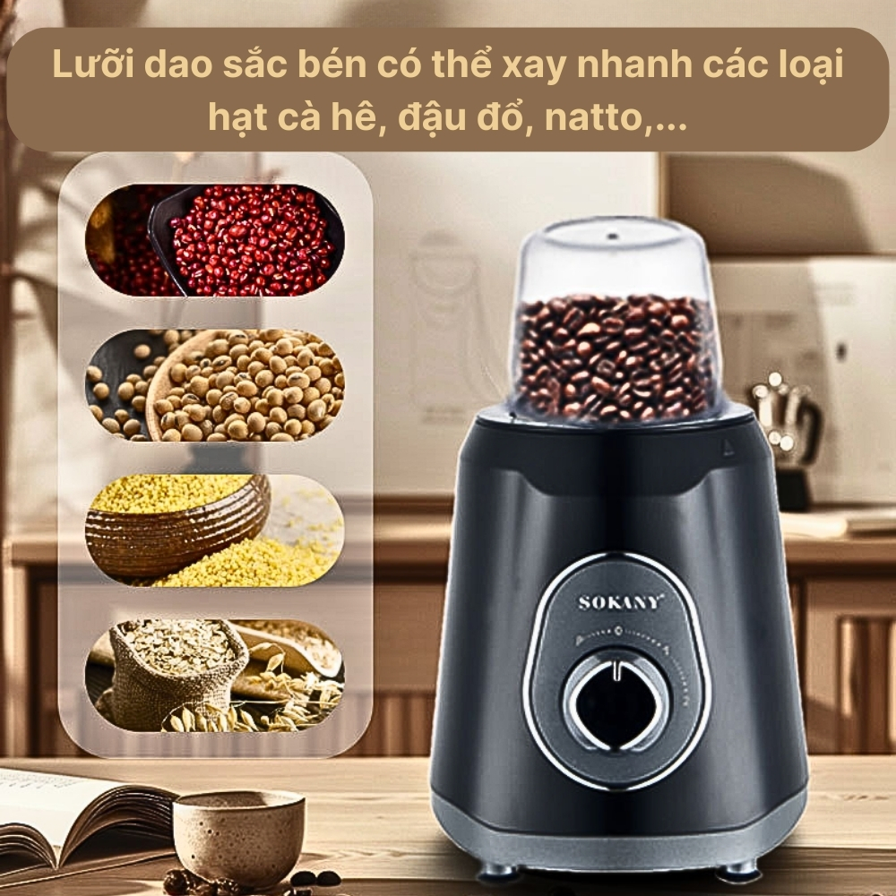 Máy xay sinh tố đa năng SOKANY SK-03045 xay rau củ quả và các loại hạt, 2 cối nhựa ABS cao cấp bền bỉ - HÀNG CHÍNH HÃNG - DELIYA