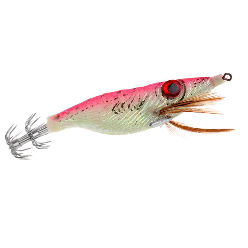 Fishing Artificial Wood Shrimp Squid Jigs Squid Hook Minnow Trout Lure Pink