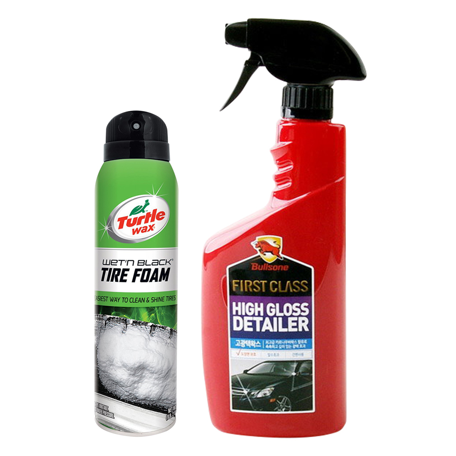 Combo Bọt Xịt Bóng Vỏ Lốp Xe Turtle Wax Và Nước Đánh Bóng Sơn Bullsone - Tặng Nước Rửa Xe Formula1