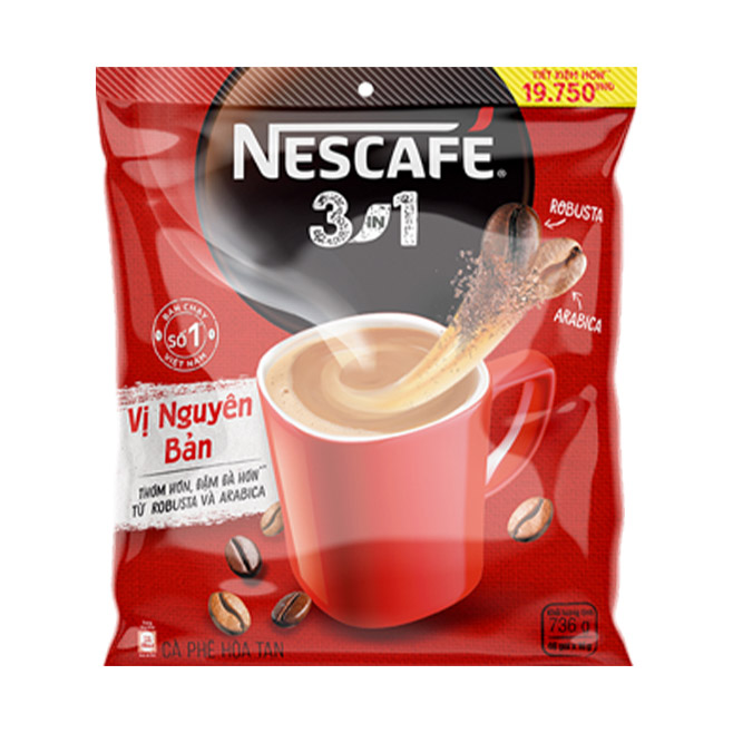 [Tặng Bộ 3 ly thủy tinh hoặc Bộ picnic hộp đựng và ly] NESCAFE 3IN1 Công thức cải tiến - VỊ NGUYÊN BẢN Bịch 46 gói