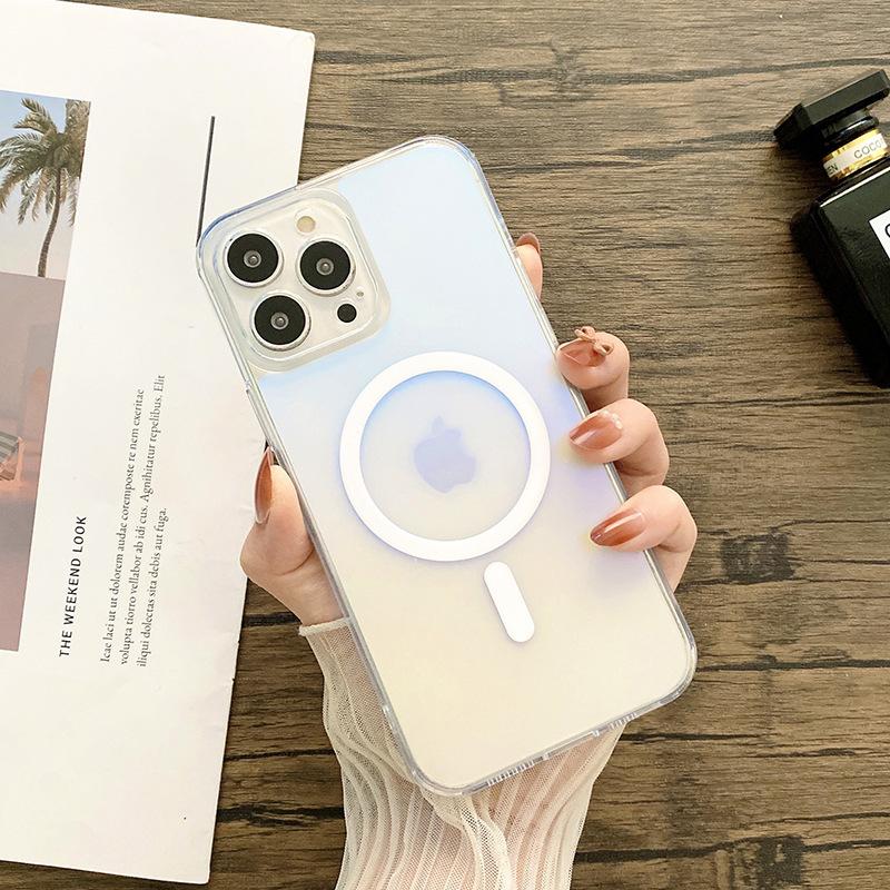 Phong cách đổi màu laser mới nhất phù hợp với vỏ điện thoại di động iPhone13promax Hút từ tính Magsafe vỏ bảo vệ apple 12pro mềm