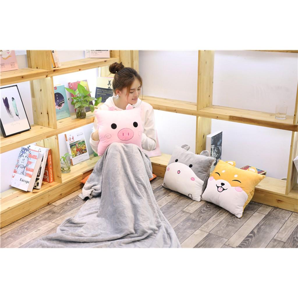 Gối bông kèm mền heo mèo chó đáng yêu PA9291