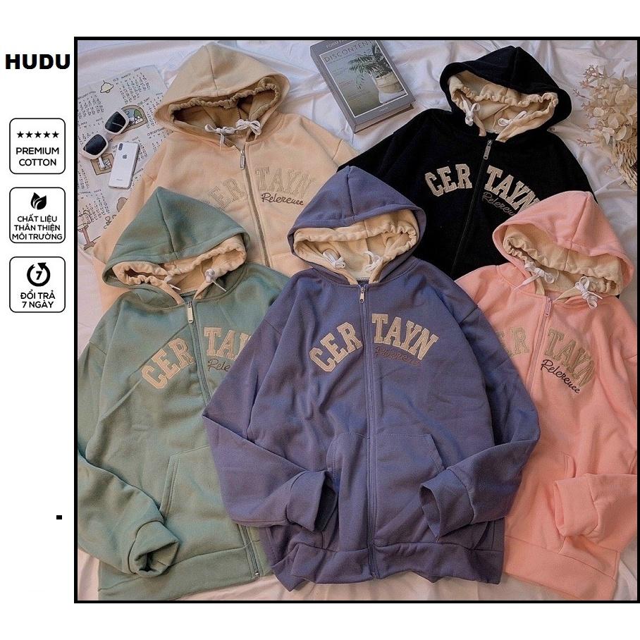 ÁO KHOÁC HOODIE NỮ KHÓA KÉO VẢI NỈ BÔNG FORM RỘNG TAY PHỒNG CHỮ THÊU NHIỀU , ÁO HOODIE KHÓA KÉO MŨ TRÙM