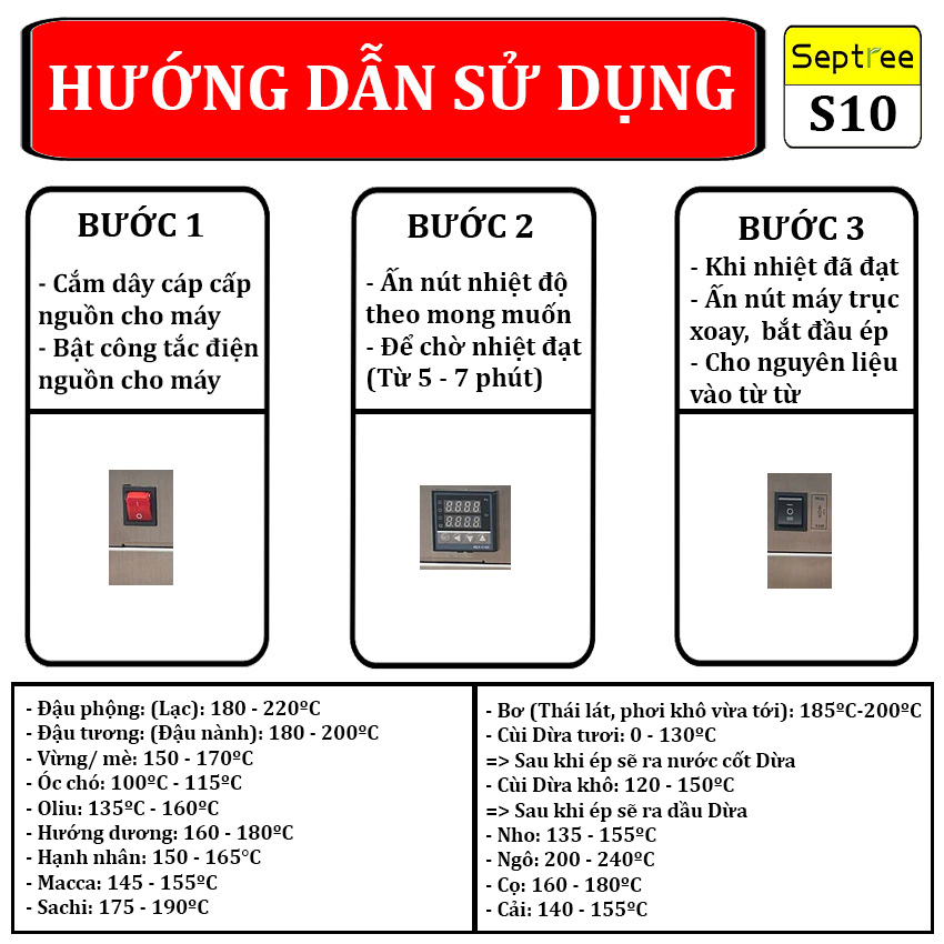 [ HÀNG NHẬP KHẨU ] Máy ép dầu năng suất 10-15kg/h, công suất 1800W. Thương hiệu Mỹ cao cấp Septree - S10