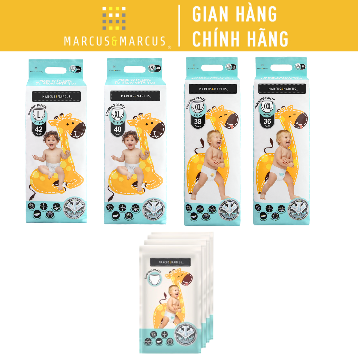 Tã Quần Dành Cho Bé Marcus &amp; Marcus (Gói Lớn, Gói Du Lịch, Nhiều Size)