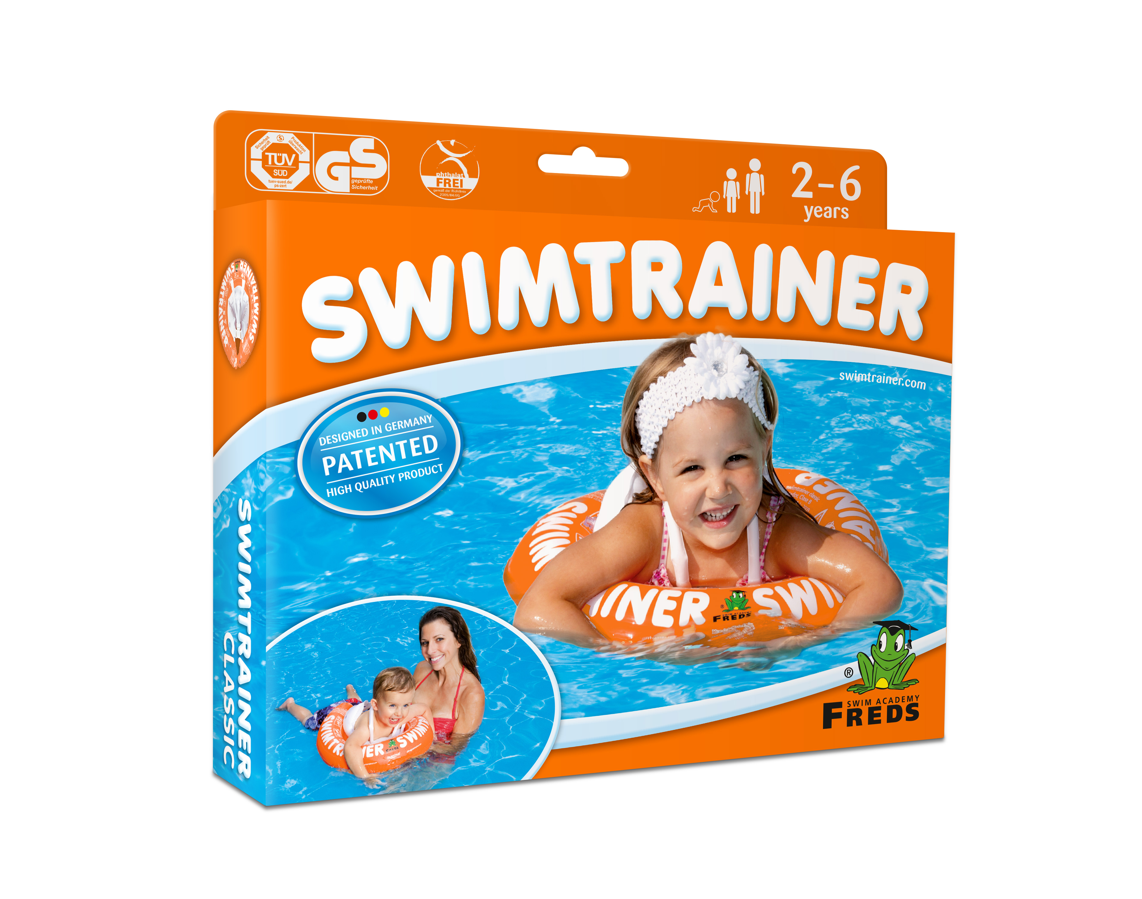 Phao Tập Bơi Chính Hãng SWIMTRAINER Đỡ Lưng Chống Lật Cho Bé Từ 2 Tuổi Đến 6 Tuổi màu CAM