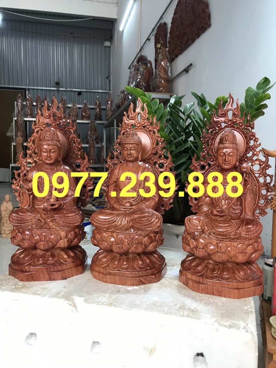 Tượng tam thánh gỗ hương 60cm