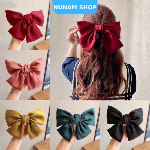 Kẹp tóc nơ size to vải satin phong cách vintage chuẩn form cực đẹp cho nữ Nunam Shop