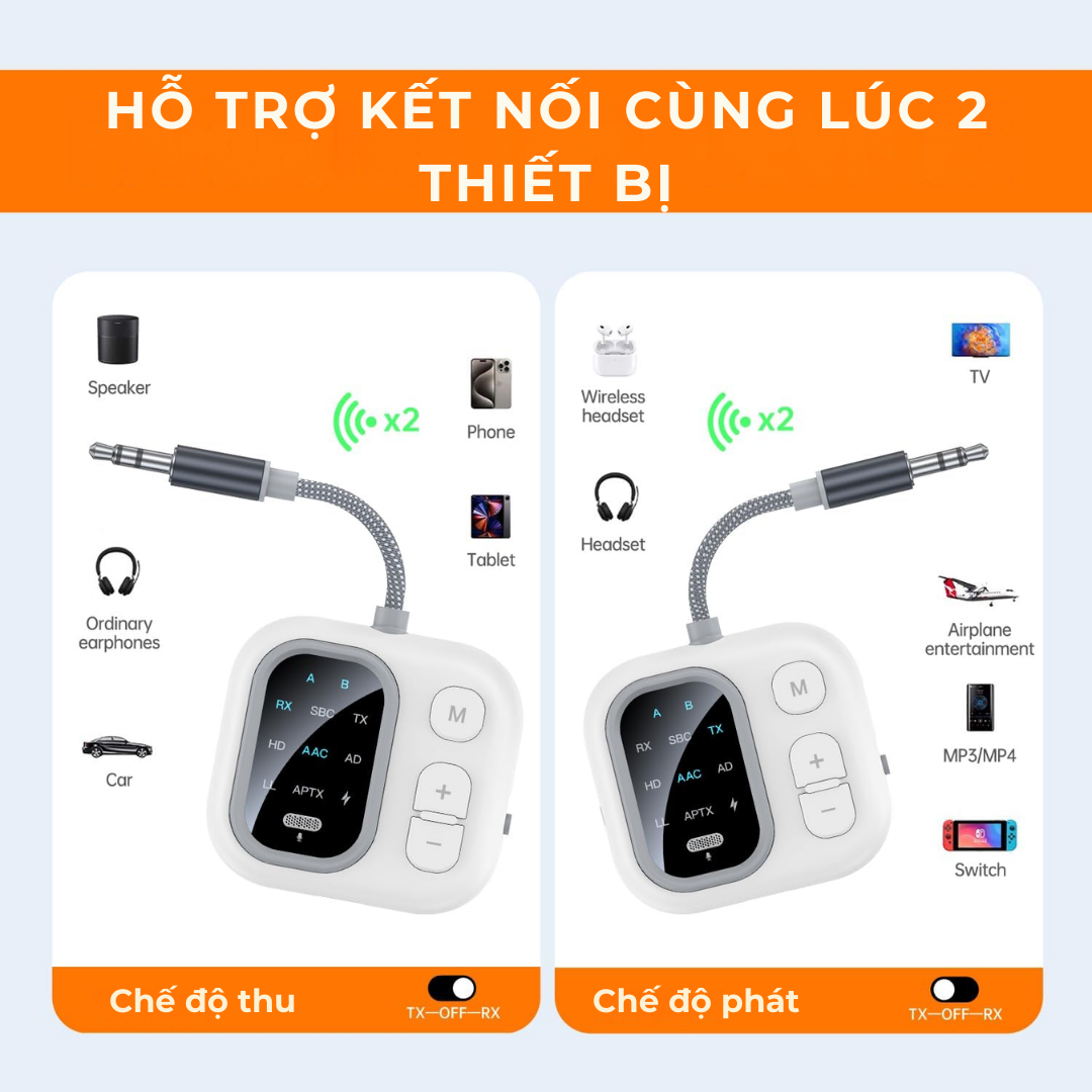 Bộ Thu Và Phát Âm Thanh Bluetooth aptX HiFi AUX 3,5mm Cho TV, PC, Xe Hơi, loa Bluetooth Và Tai Nghe J5S - Hàng Nhập Khẩu