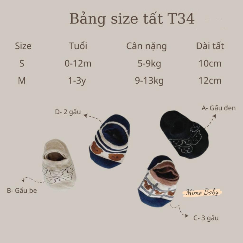 Tất vớ cổ ngắn chống trơn trượt in hình gấu dễ thương cho bé T34 Mimo Baby