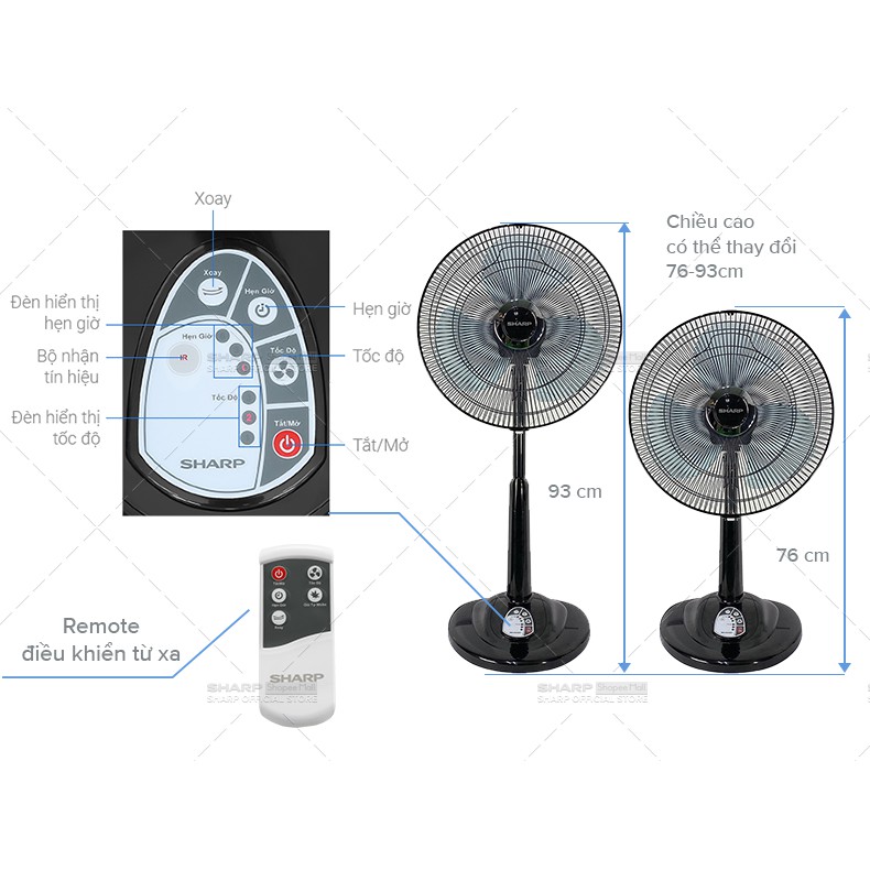 Quạt Lửng Sharp Có Điều Khiển PJ-L40RV-LG - Hàng Chính Hãng