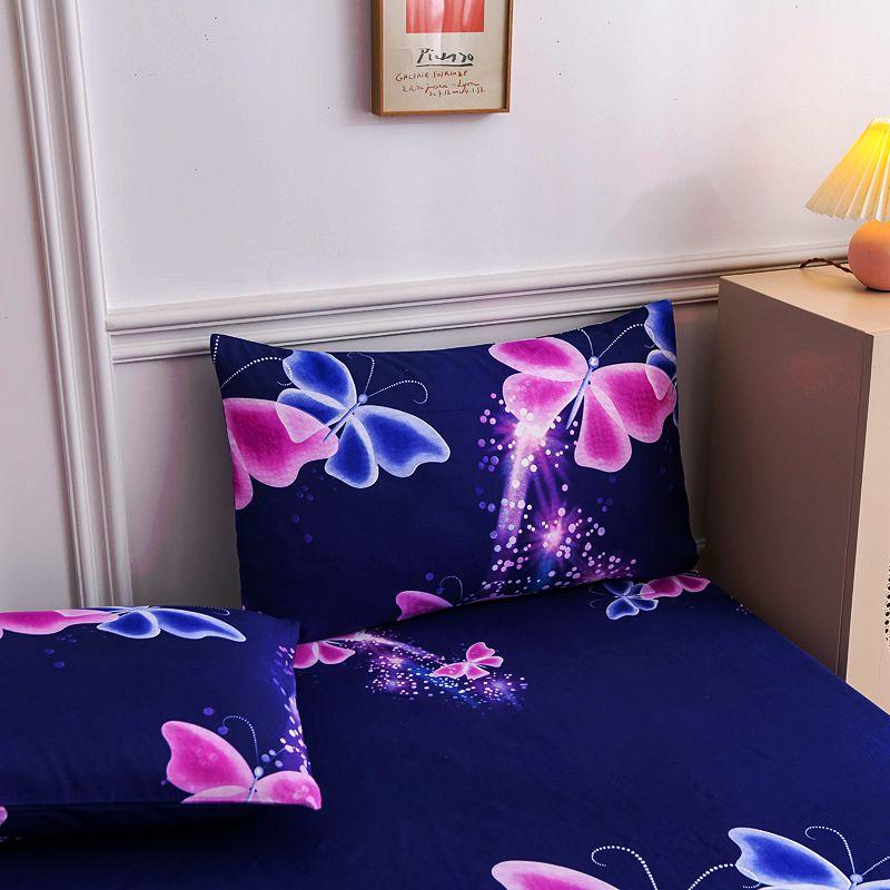 Bướm In Hình Trang Bị Tấm Bọc Nệm Với Tất Cả-Xung Quanh Co Giãn Cao Su Chống Trơn Trượt Chống Bụi Giường Đơn đôi