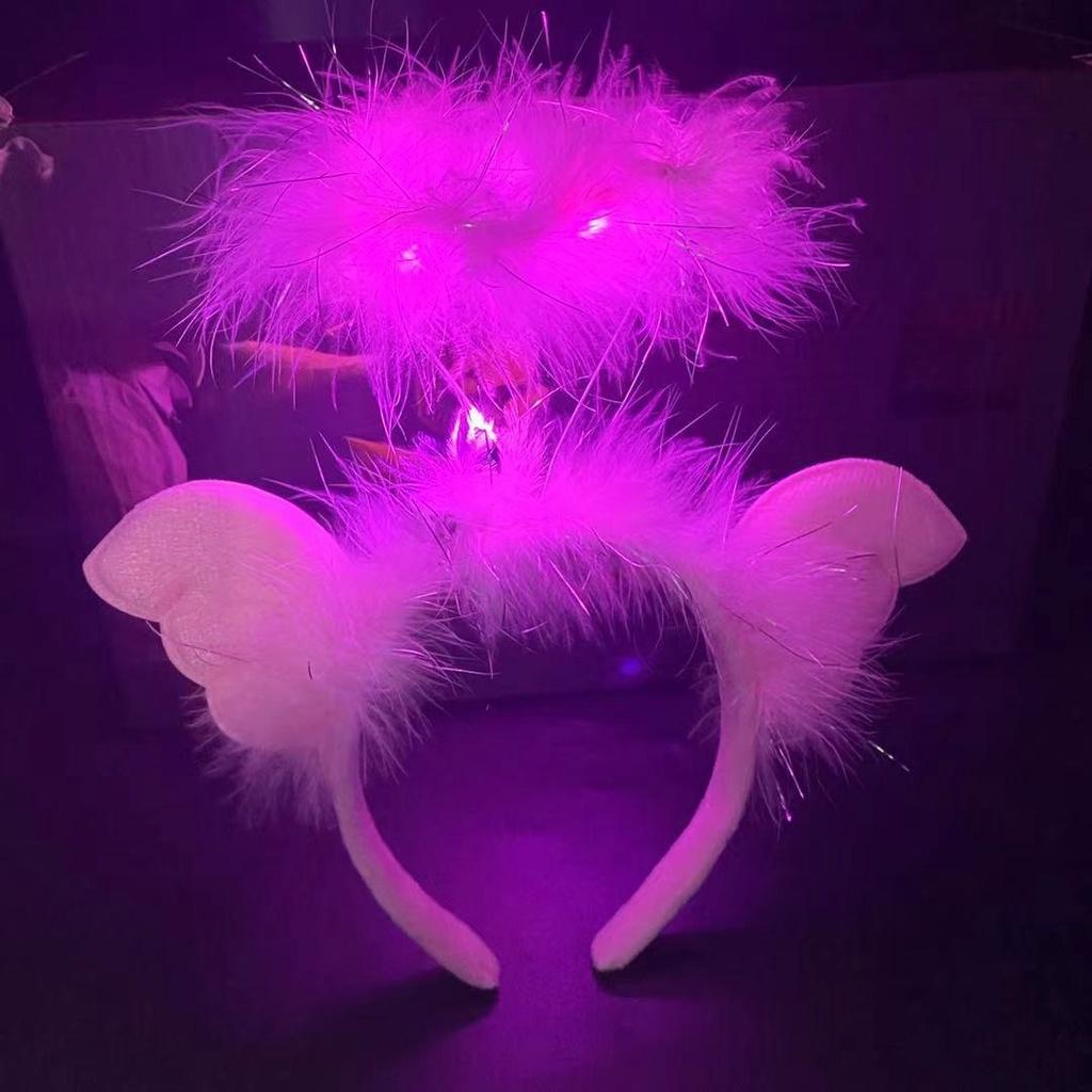 Băng đô PHÁT SÁNG cài tóc trang trí sừng tuần lộc có đèn LED vàng ấm áp hồng