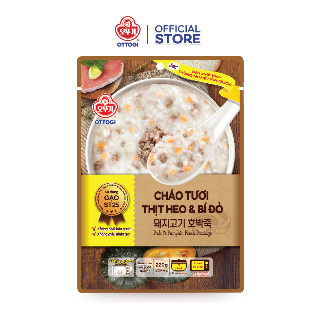 Cháo tươi thịt heo và bí đỏ Ottogi 220g