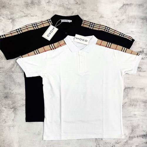 áo thun nam polo cổ trụ phối caro vai