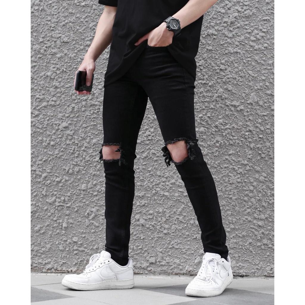 Quần Skinny Jean Nam Rách Gối to Đơn Giản Năng Động- quần co giãn rách gối siêu to