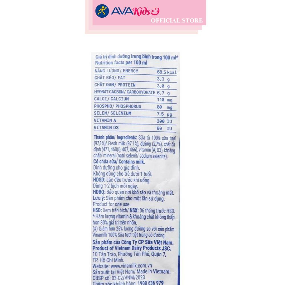 Thùng 48 bịch sữa tươi tiệt trùng Vinamilk ít đường 220 ml (từ 1 tuổi)