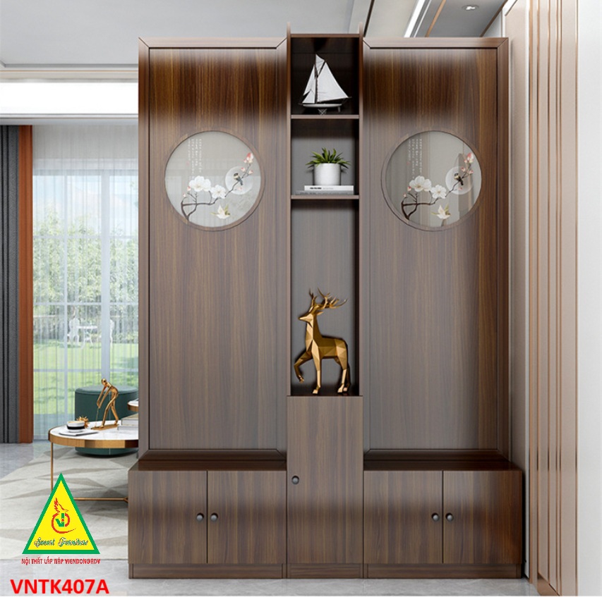 Vách ngăn phòng khách, vách ngăn tủ kệ bằng gỗ VNTK407- Nội thất lắp ráp Viendong Adv