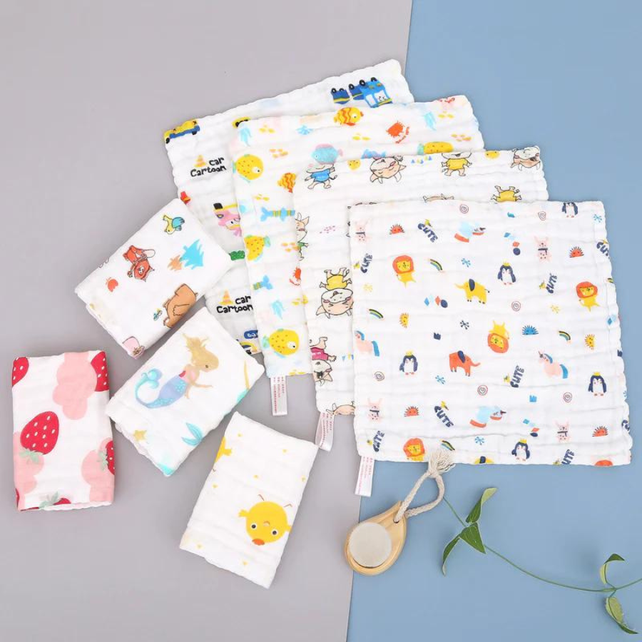 [COMBO]Khăn xô 4 lớp 25x25cm Miracle Baby 1 lốc 5 cái chất liệu muslin cho bé từ 0 đến 12 tháng tuổi