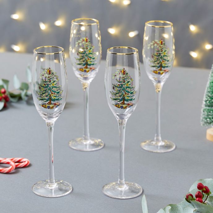 Bộ 4 ly champagne họa tiết cây thông Giáng Sinh nhập khẩu Anh Quốc PM Xmas Tree XT5008-XP
