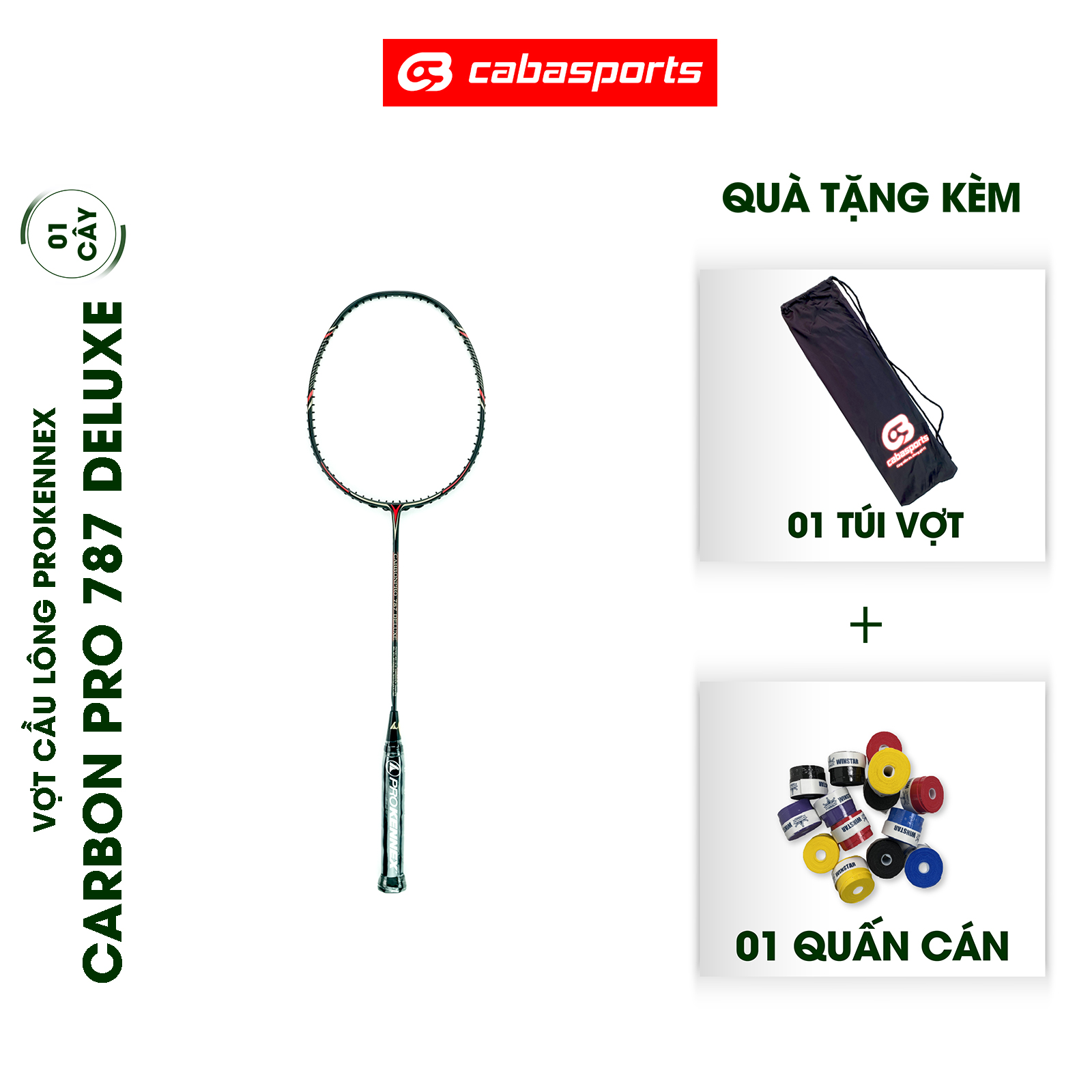 Vợt cầu lông đã đan lưới ProKennex CARBON PRO 787 DELUXE đơn chính hãng thể thao thiên công (1 cây) - Tặng kèm quấn cán