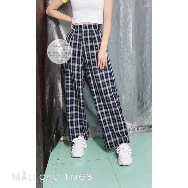 Quần culotes dài caro dài 95cm , quần caro ống rộng