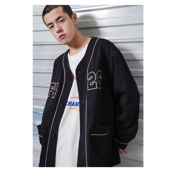 Áo Khoác Bóng Chày Hip Hop F426 Oversize Nam Nữ Phong Cách Tối Giản- Cổ Chữ V Chất Cotton