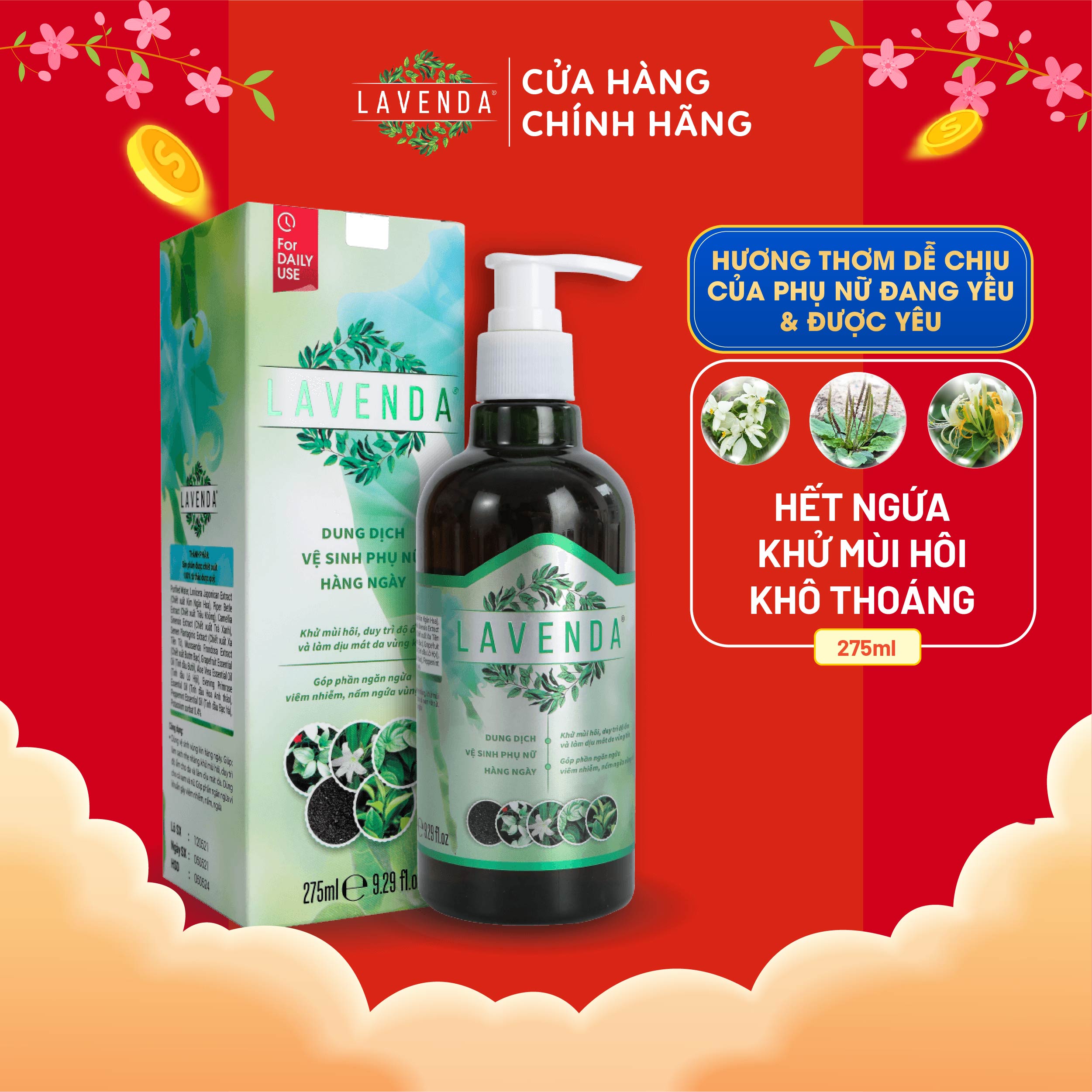 Combo 2 chai rửa LAVENDA làm sạch sâu, khử mùi hôi, khí hư, phòng ngừa bệnh phụ khoa (Lavenda 275ml/chai)