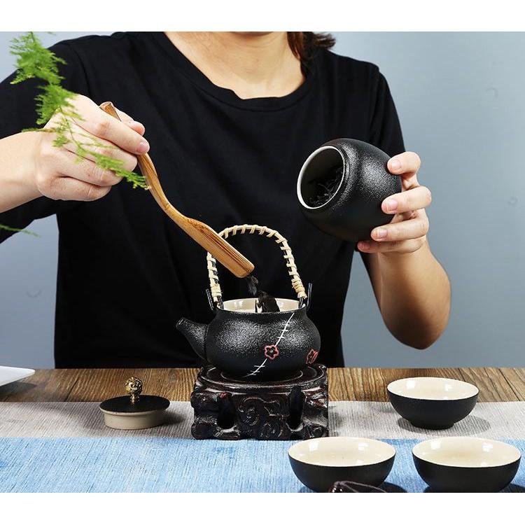 Bộ ấm trà hộp gỗ Nhật Bản cổ điển tráng men cao cấp - Skylife