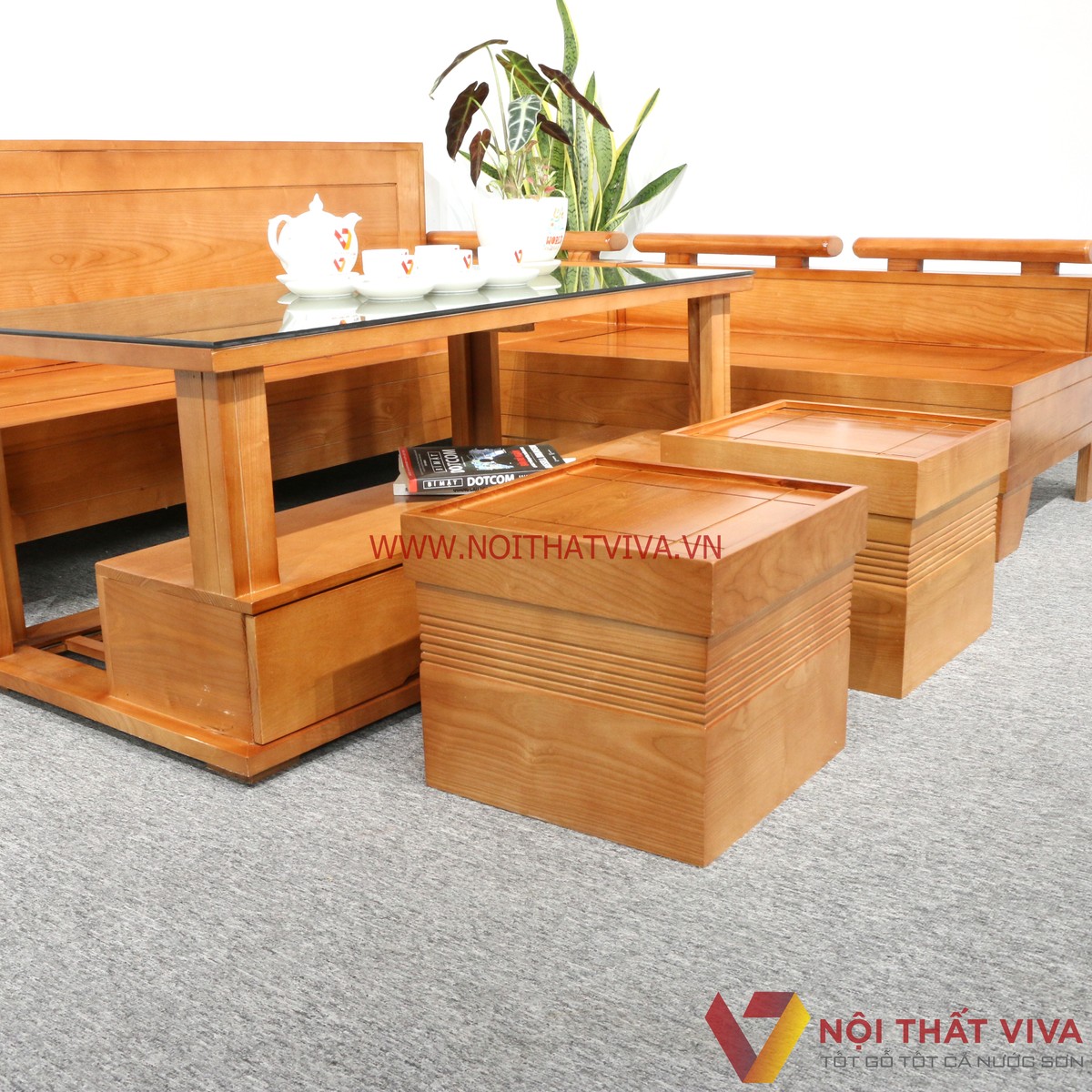 Bộ Sofa Phòng Khách Gỗ Sồi Góc L Đẹp Giá Rẻ