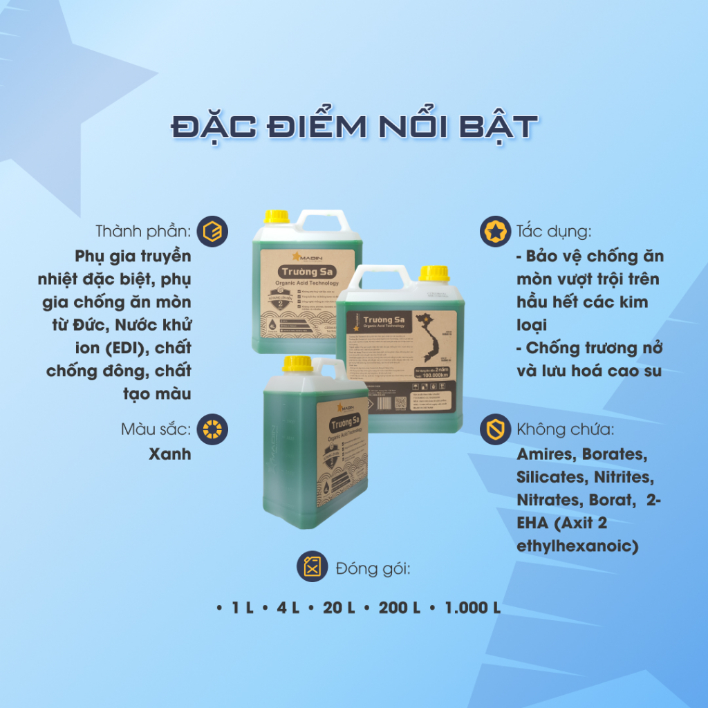 Nước làm mát ô tô, xe máy, Động Cơ Madin Coolant Trường Sa 4L