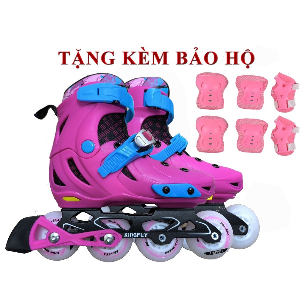 Giày trượt patin trẻ em cao cấp Kingfly W198 có đèn led tặng kèm bảo hộ