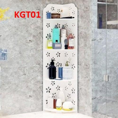 KÊ GÓC KGT01 - KỆ GÓC 4 TẦNG BẰNG GỖ MÀU TRẮNG HỌA TIẾT HOA ĐƠN