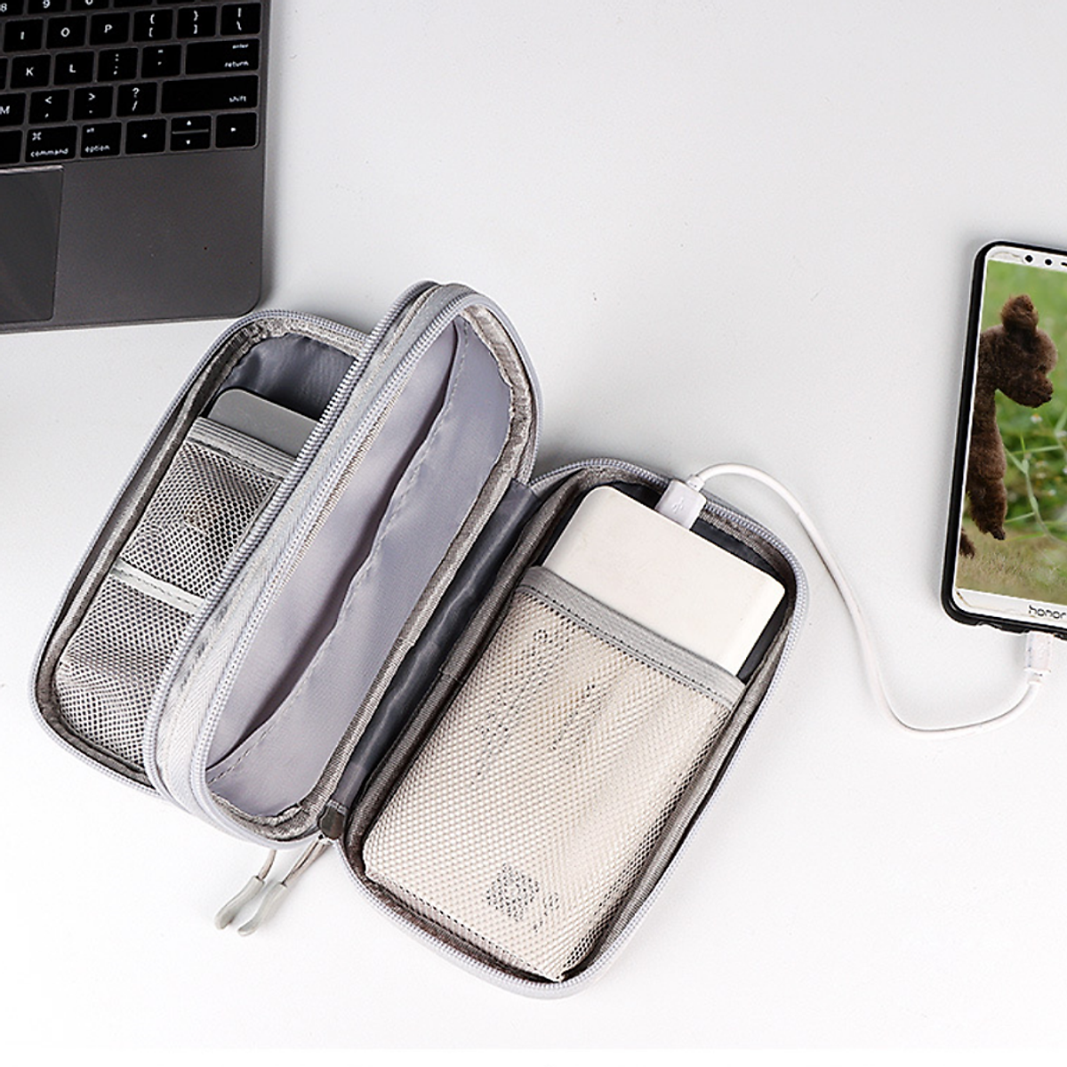 Túi Đựng Phụ Kiện Công Nghệ, Pin Sạc Dự Phòng, Điện Thoại, Cáp Sạc USB, Tai Nghe - Có Quai Cầm, Chống Nước, Nhiều Màu-Dru-hàng chính hãng