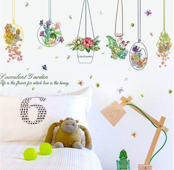 DECAL DÁN TƯỜNG GIỎ HOA SẮC MÀU