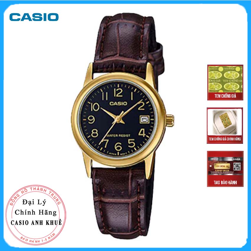 Đồng Hồ Nữ Casio LTP-V002GL-1B Dây Da - Mặt Số Viền Mạ Vàng