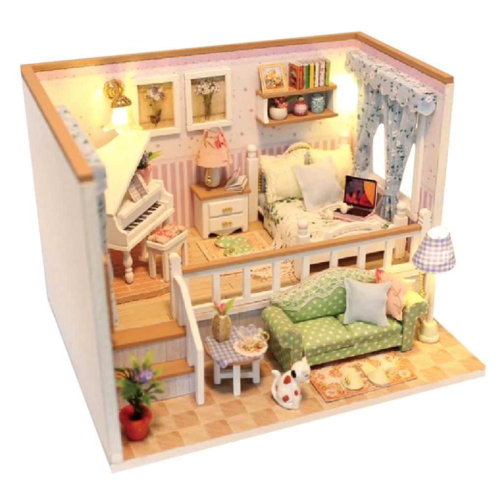 1:24 Scale DIY Wooden Miniature Dollhouse Furniture with LED Light, Creative Gift for Women Girls, and Lovers - Because of You
