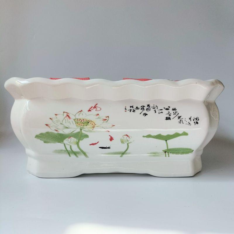 Chậu sứ trồng cây to hình chữ nhật, chậu trồng các cây nội thất, cây văn phòng đẹp, gốm sứ Bát Tràng đẹp