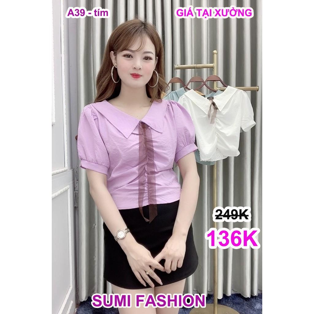 Áo cổ nơ tay bồng Chất liệu đũi, mềm, min, mát, không nhăn A39. size 40-63kg