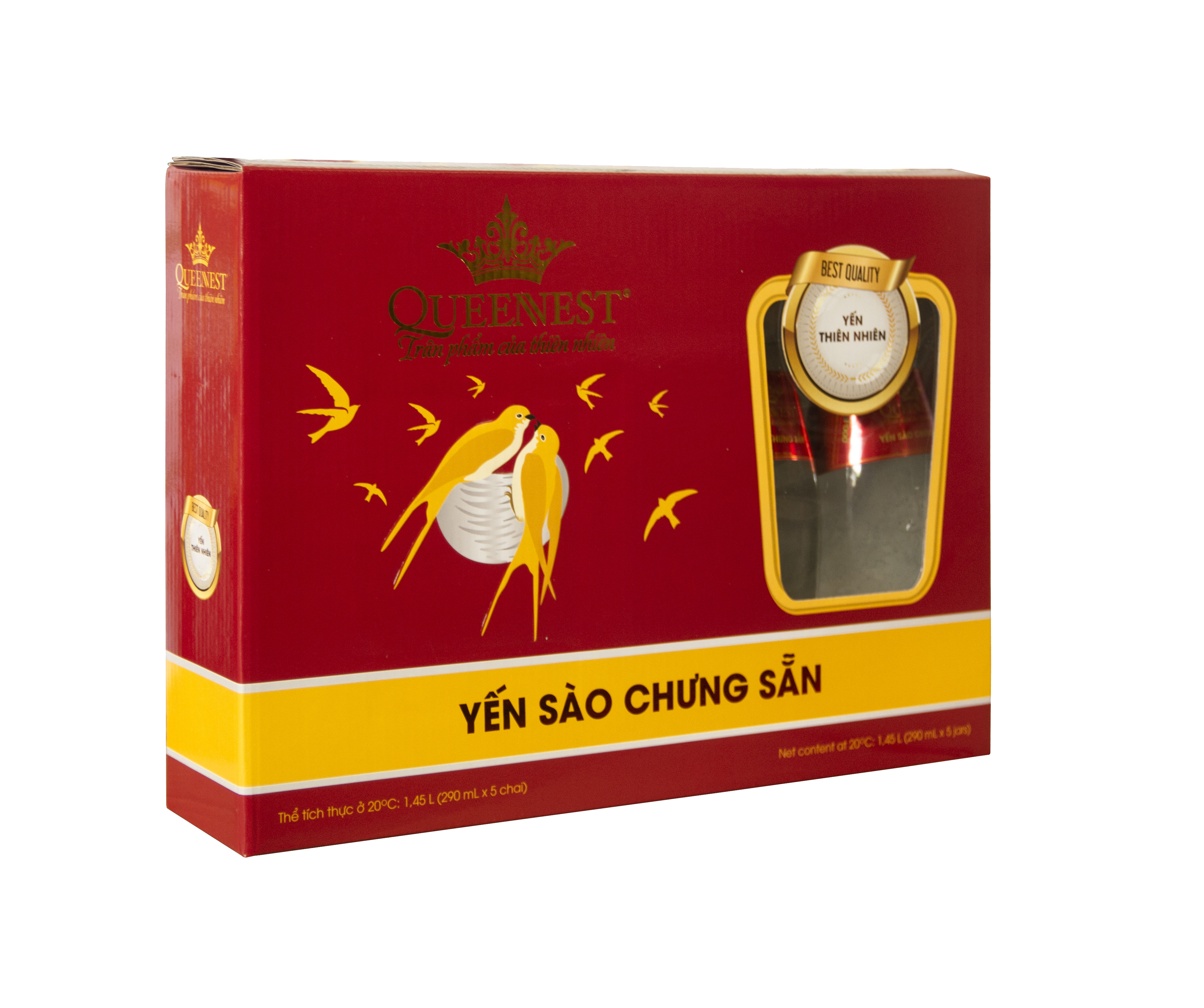 Yến sào chưng sẵn QUEENNEST 7% Hương dưa lưới (Hộp Đỏ 5 Chai x 290ML)