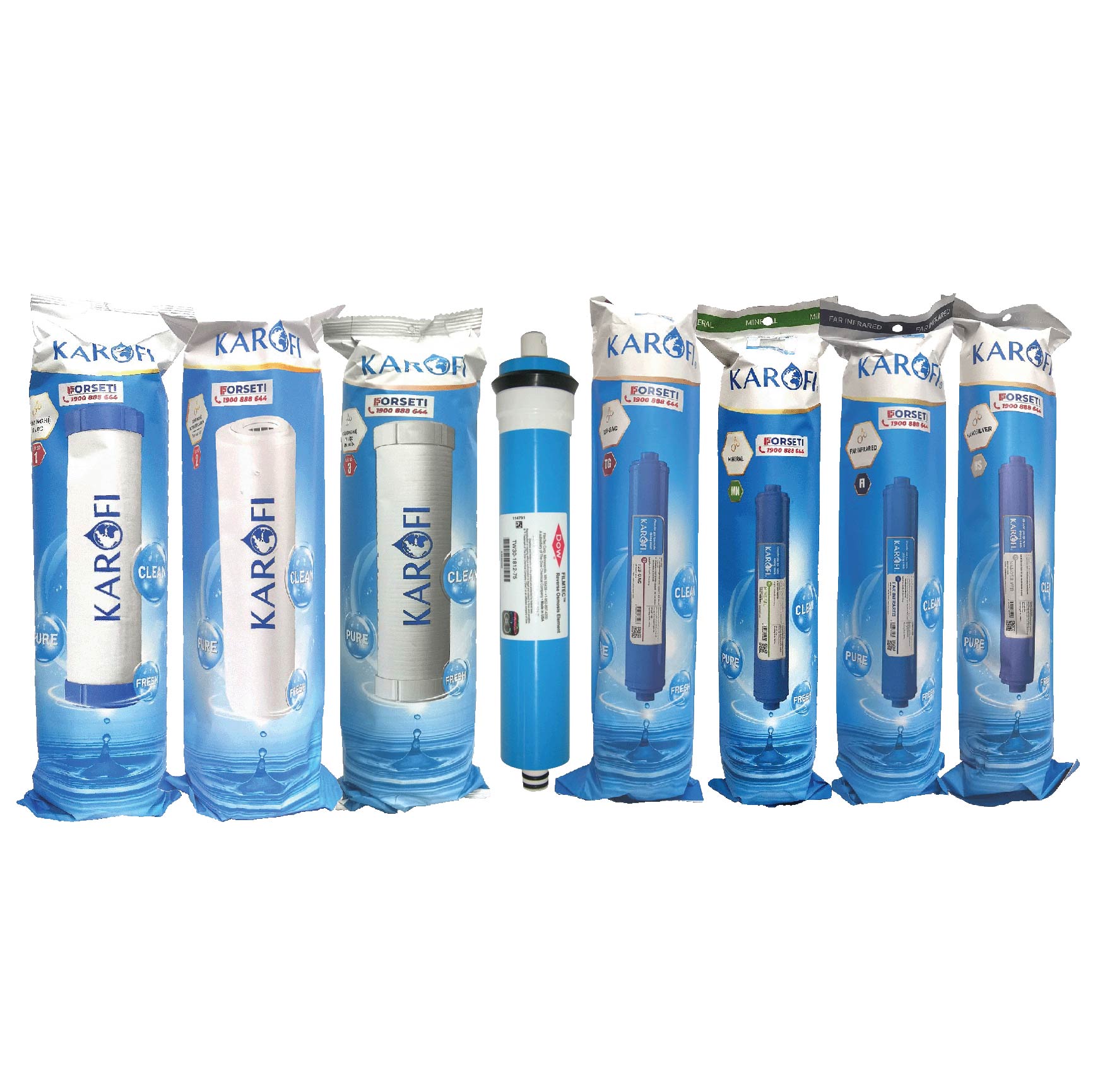 Combo 8 lõi lọc chính hãng Karofi cho các máy 8 cấp lọc - Hàng Chính Hãng