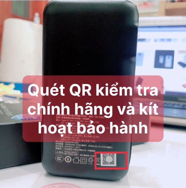 Sạc dự phòng PISEN QUICK High Power Box 10000mAh, 22.5W OWN (TS-D312) kèm chân cắm, kèm cáp sạc, Hàng chính hãng