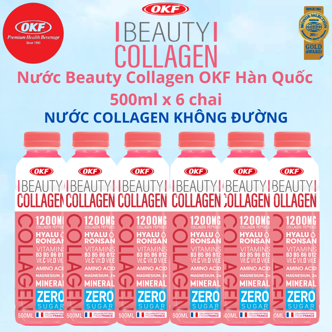 Nước Beauty Collagen (NƯỚC COLLAGEN KHÔNG ĐƯỜNG) OKF HÀN QUỐC x 6 chai 500ml