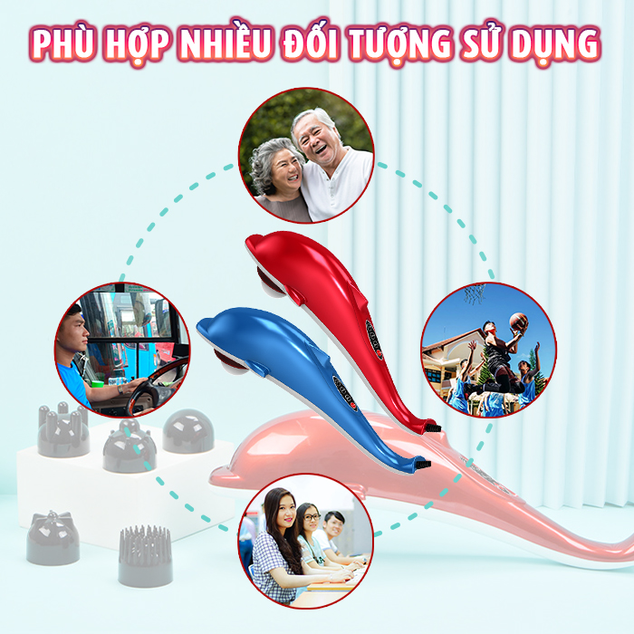 Máy mát xa cầm tay cá heo Nikio PL-608B - Điện tử, 6 đầu massage